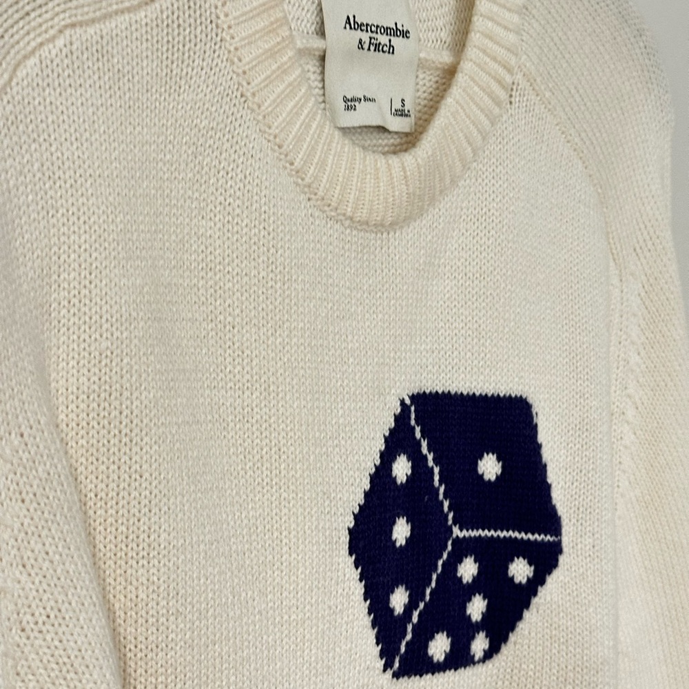 Abercrombie & Fitch A&F Madeline SweateCozy Cream Sweater with Navy Dice - Picture 3 of 3